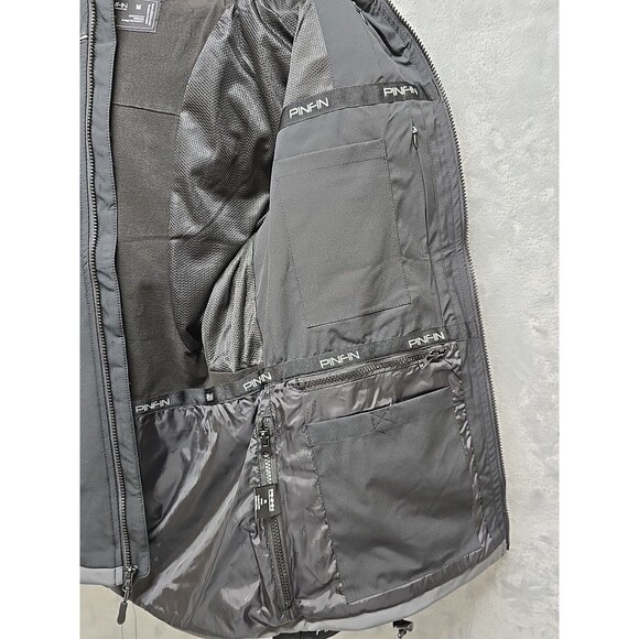 NWT Pinfin Men Windbreaker Jacket Black Size Lg Detachable Hood Zip Pockets - Picture 6 of 14